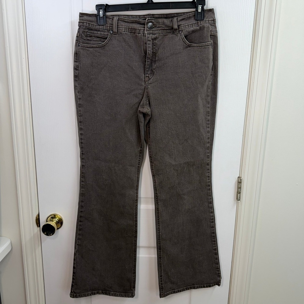Charter Club gray brown faux leather accent bootcut cotton stretch jeans pants